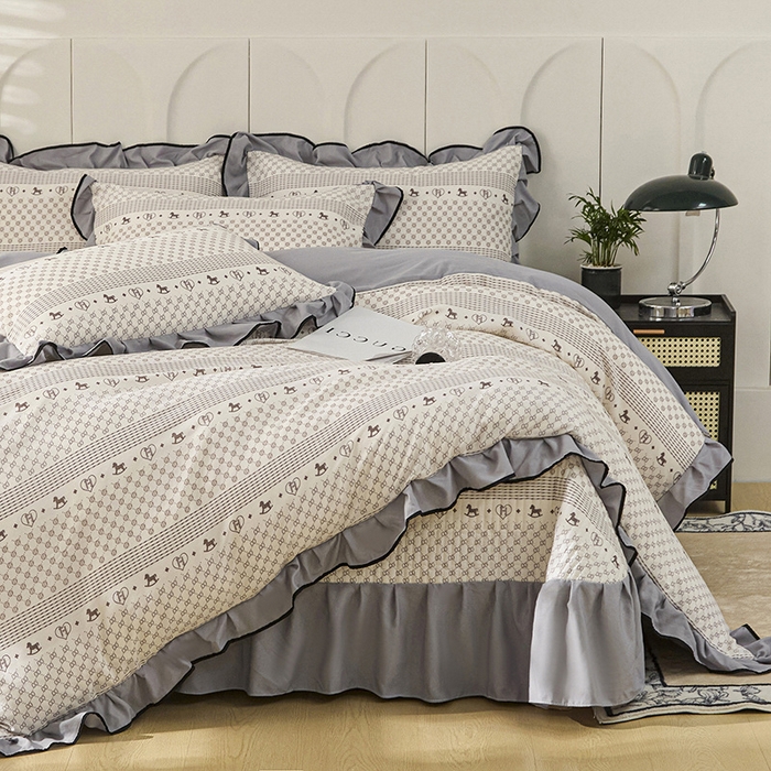 91家纺网 家纺一手货源 找家纺 （总）梵克保罗 2025春夏新款有氧双层纱印花夹棉床盖四件套夏被四件套