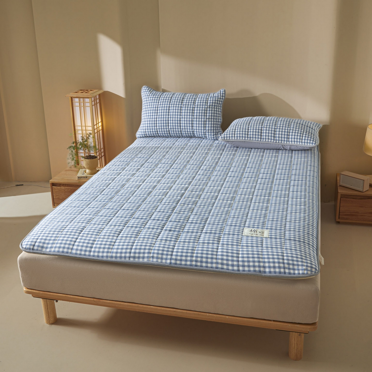 91家纺网 家纺一手货源 找家纺 鑫钰 2025年新款新疆棉花床垫家用软垫床褥 棉格-蓝小格