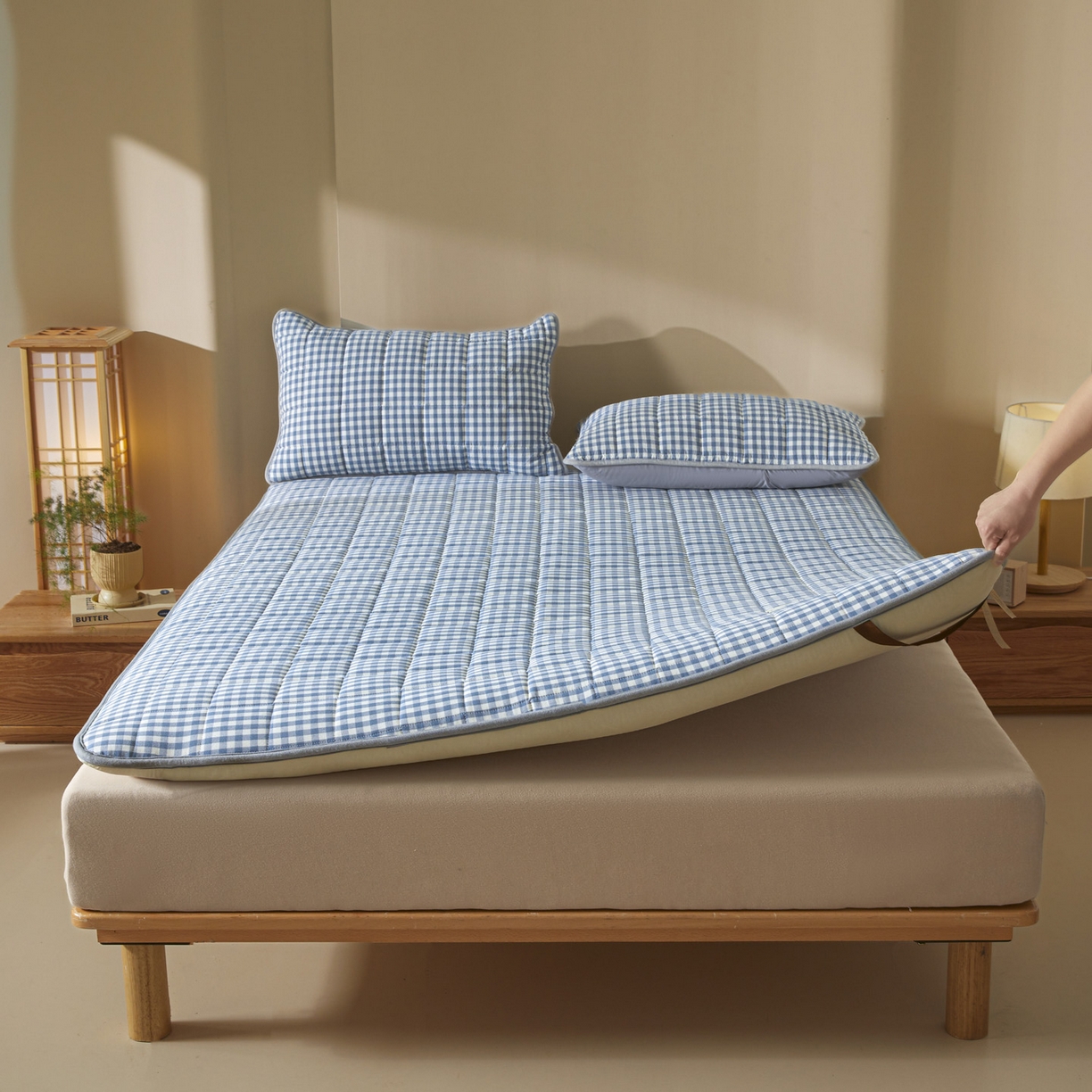 91家纺网 家纺一手货源 找家纺 鑫钰 2025年新款新疆棉花床垫家用软垫床褥 棉格-蓝小格