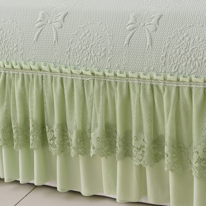 91家纺网 家纺一手货源 找家纺 梵克保罗 2025新款凉感豆豆床裙夏被四件套 花梦蝶 绿