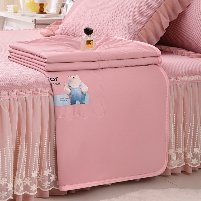 91家纺网 家纺一手货源 找家纺 梵克保罗 2025新款凉感豆豆床裙夏被四件套 幸运花 粉