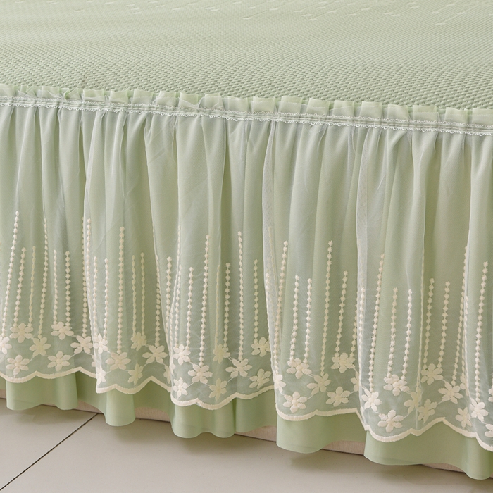 91家纺网 家纺一手货源 找家纺 梵克保罗 2025新款凉感豆豆床裙夏被四件套 幸运花 香草绿