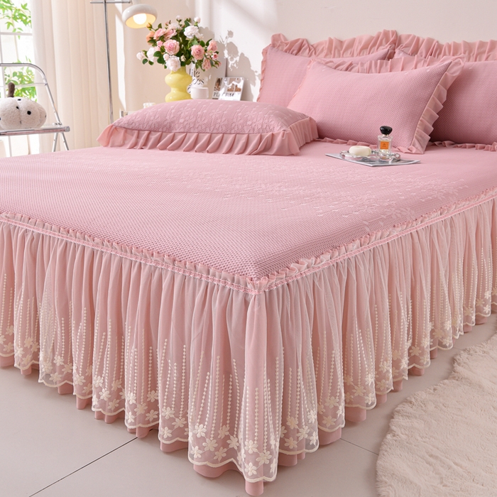 91家纺网 家纺一手货源 找家纺 梵克保罗 2025新款凉感豆豆床裙夏被四件套 幸运花 粉