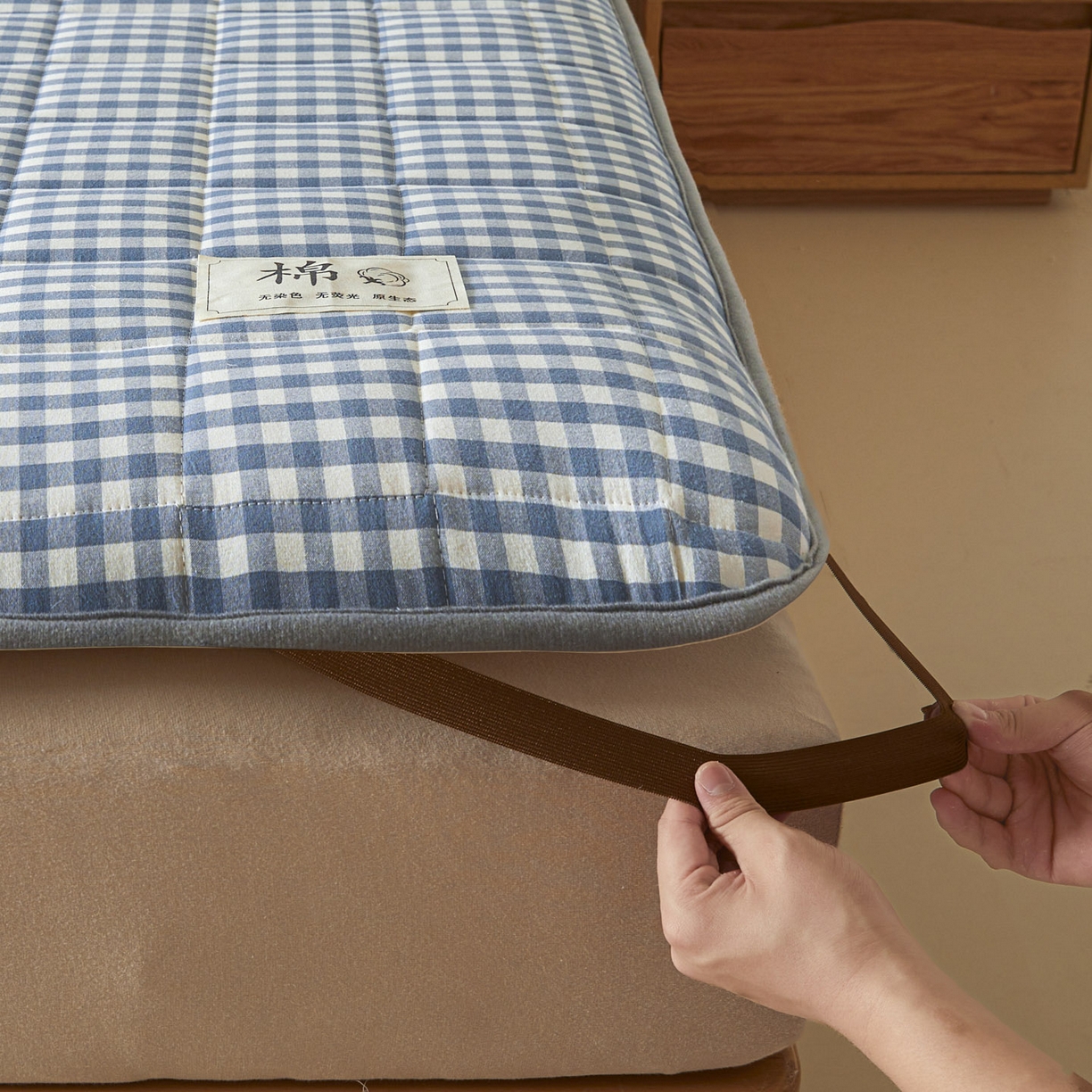 91家纺网 家纺一手货源 找家纺 鑫钰 2025年新款新疆棉花床垫家用软垫床褥 棉格-蓝小格