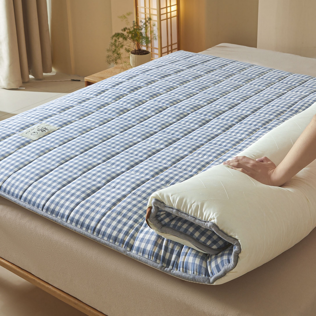 91家纺网 家纺一手货源 找家纺 鑫钰 2025年新款新疆棉花床垫家用软垫床褥 棉格-蓝小格