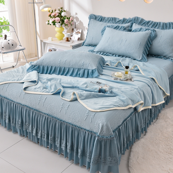 梵克保罗 2025新款凉感豆豆床裙夏被四件套 花梦蝶 兰