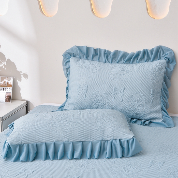 91家纺网 家纺一手货源 找家纺 梵克保罗 2025新款凉感豆豆床裙夏被四件套 花梦蝶 兰