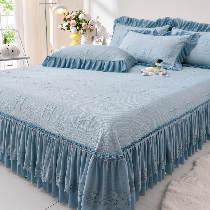 91家纺网 家纺一手货源 找家纺 梵克保罗 2025新款凉感豆豆床裙夏被四件套 花梦蝶 兰