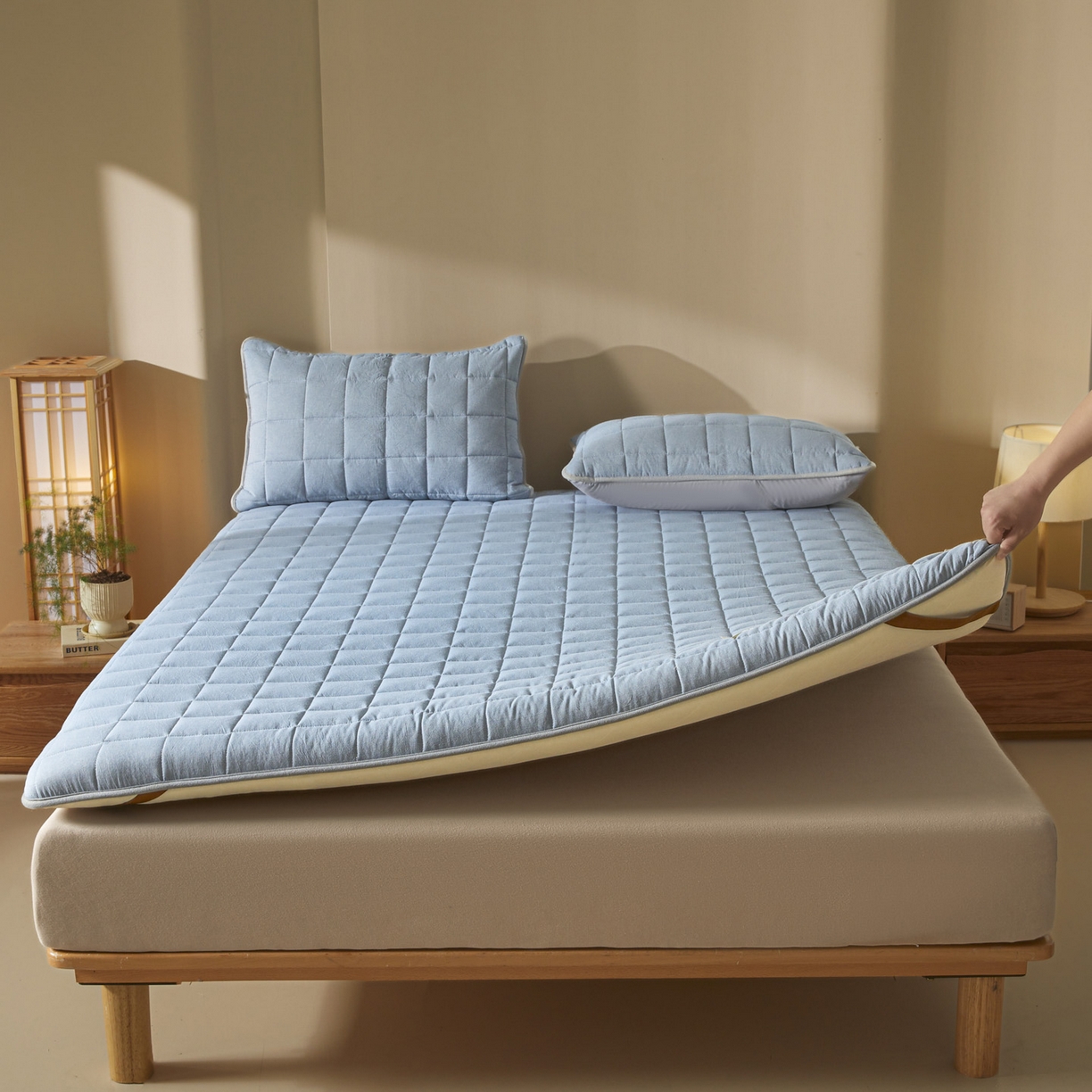 91家纺网 家纺一手货源 找家纺 鑫钰 2025年新款新疆棉花床垫家用软垫床褥 棉格-宾利蓝