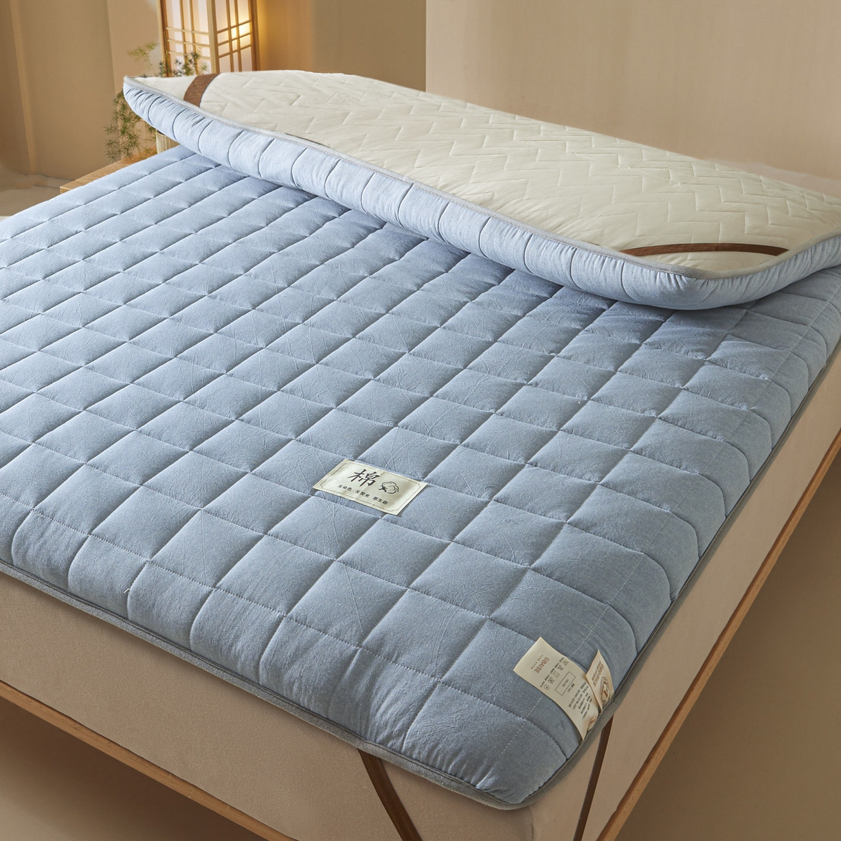91家纺网 家纺一手货源 找家纺 鑫钰 2025年新款新疆棉花床垫家用软垫床褥 棉格-宾利蓝