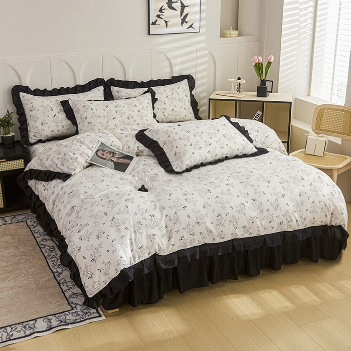 91家纺网 家纺一手货源 找家纺 梵克保罗 2025春夏新款有氧双层纱印花夹棉床盖四件套夏被四件套 沉香