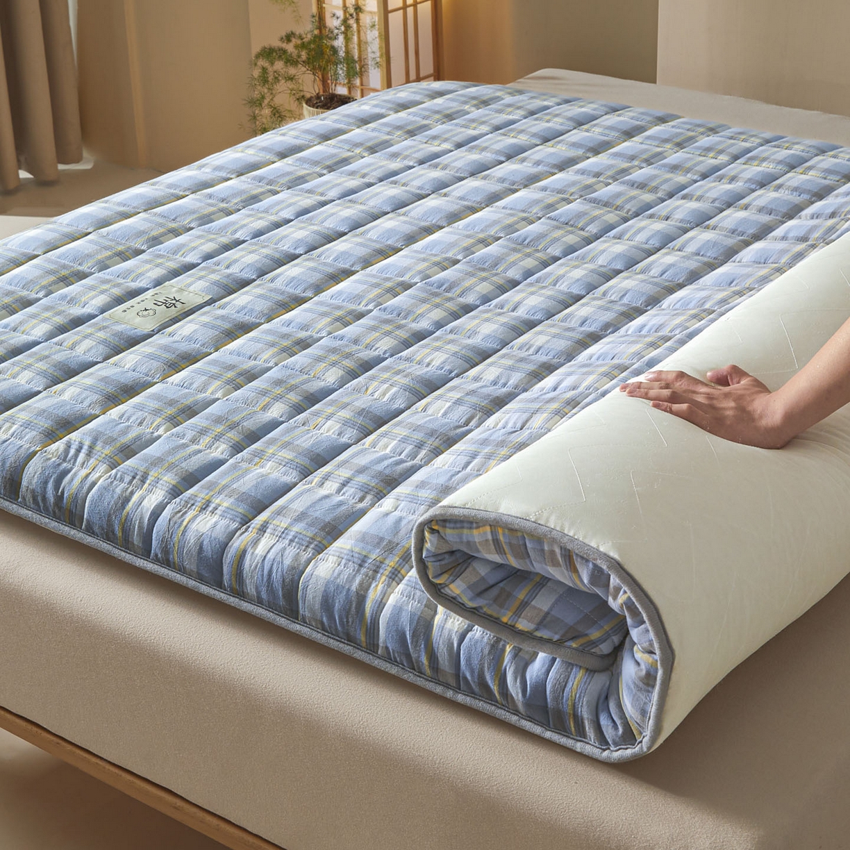 91家纺网 家纺一手货源 找家纺 鑫钰 2025年新款新疆棉花床垫家用软垫床褥 棉格-简希蓝