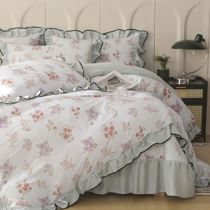 梵克保罗 2025春夏新款有氧双层纱印花夹棉床盖四件套夏被四件套 春日物语