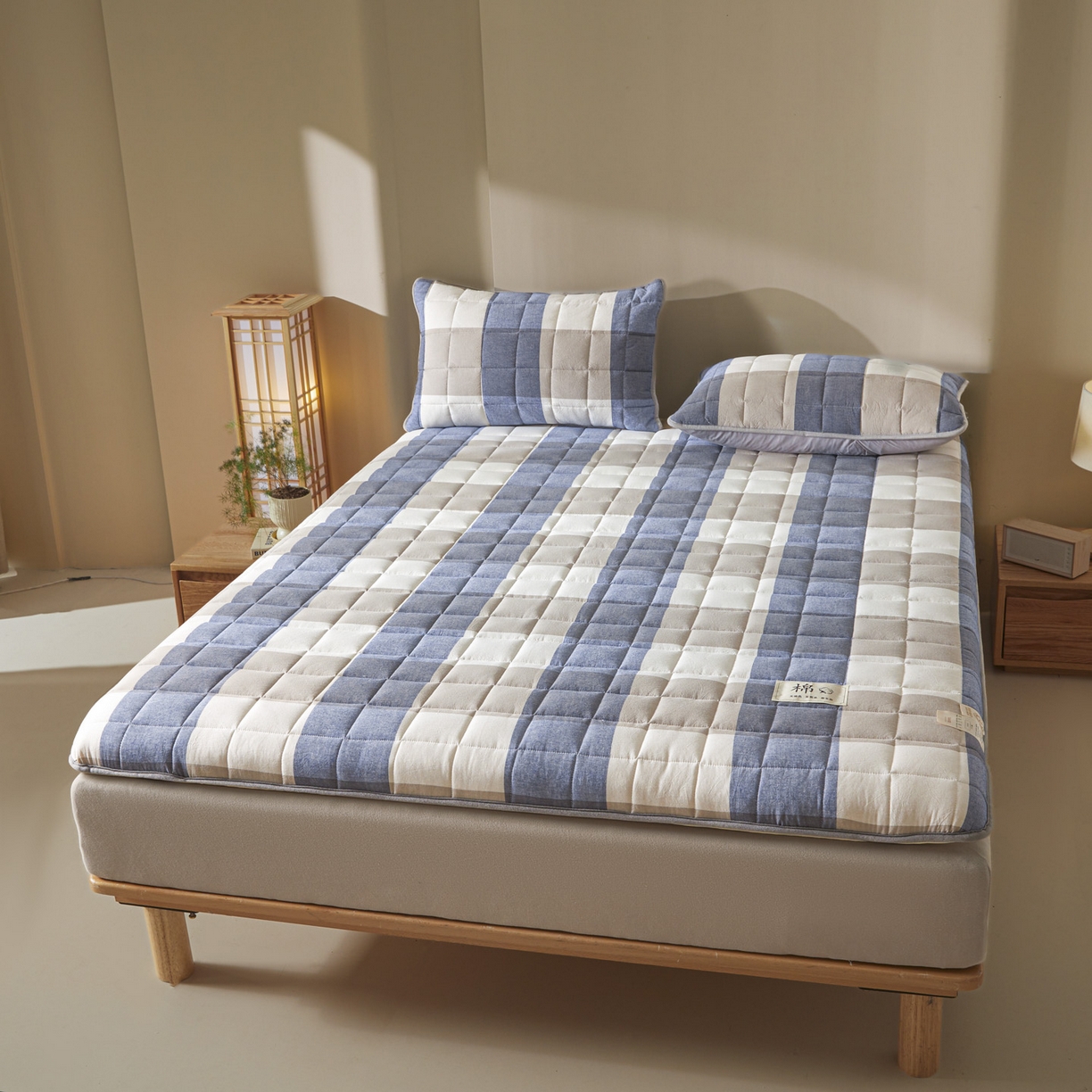 91家纺网 家纺一手货源 找家纺 鑫钰 2025年新款新疆棉花床垫家用软垫床褥 棉格-蓝大格