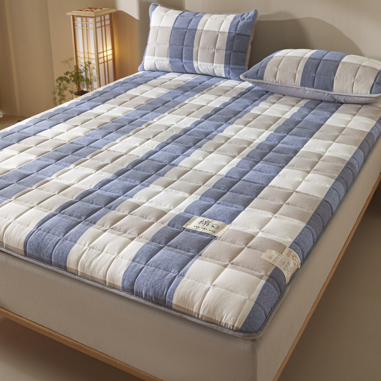 91家纺网 家纺一手货源 找家纺 鑫钰 2025年新款新疆棉花床垫家用软垫床褥 棉格-蓝大格