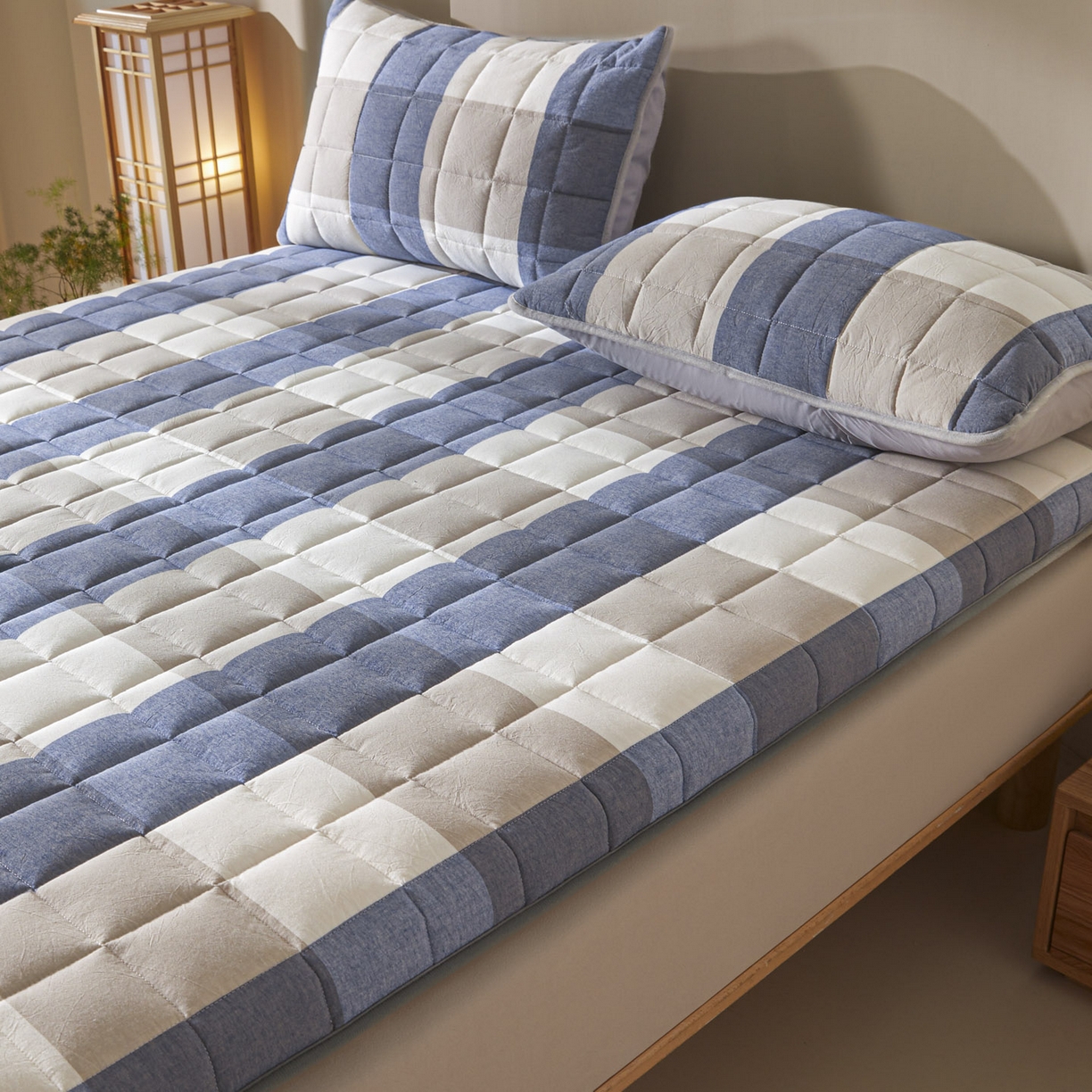 91家纺网 家纺一手货源 找家纺 鑫钰 2025年新款新疆棉花床垫家用软垫床褥 棉格-蓝大格