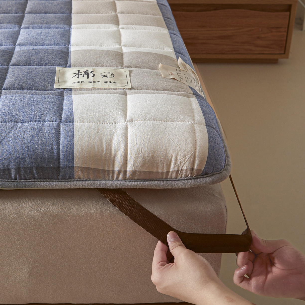 91家纺网 家纺一手货源 找家纺 鑫钰 2025年新款新疆棉花床垫家用软垫床褥 棉格-蓝大格