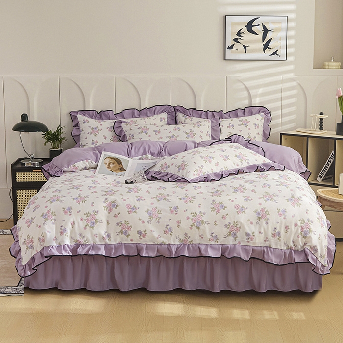 91家纺网 家纺一手货源 找家纺 梵克保罗 2025春夏新款有氧双层纱印花夹棉床盖四件套夏被四件套 椿野