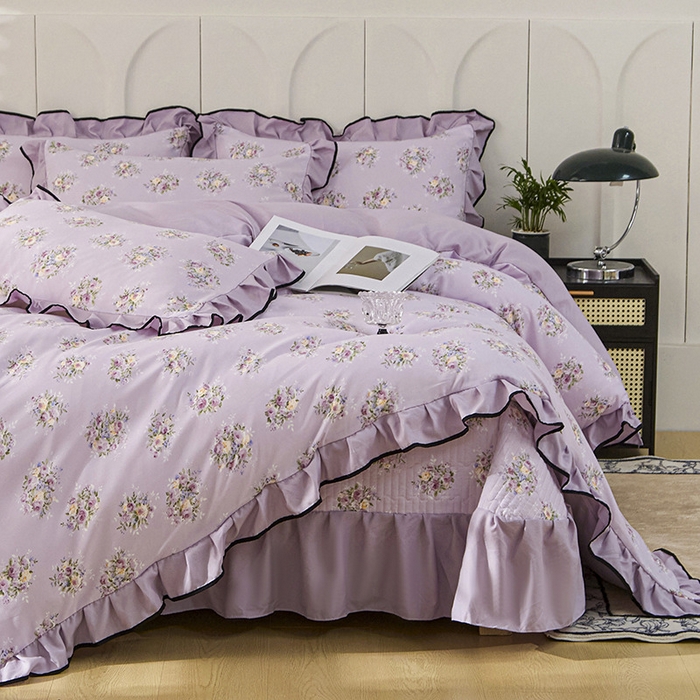 梵克保罗 2025春夏新款有氧双层纱印花夹棉床盖四件套夏被四件套 法式风情