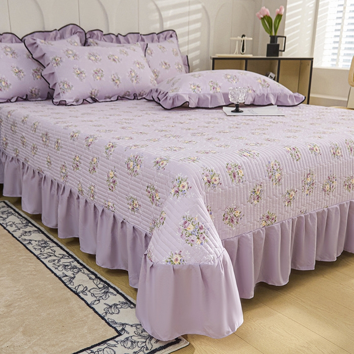 91家纺网 家纺一手货源 找家纺 梵克保罗 2025春夏新款有氧双层纱印花夹棉床盖四件套夏被四件套 法式风情