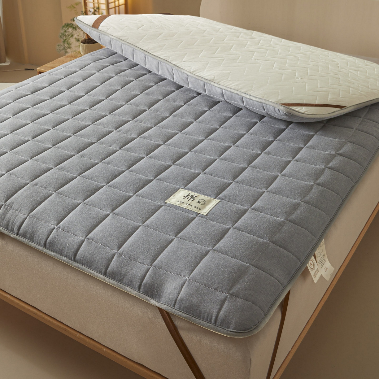 91家纺网 家纺一手货源 找家纺 鑫钰 2025年新款新疆棉花床垫家用软垫床褥 棉格-绅士灰