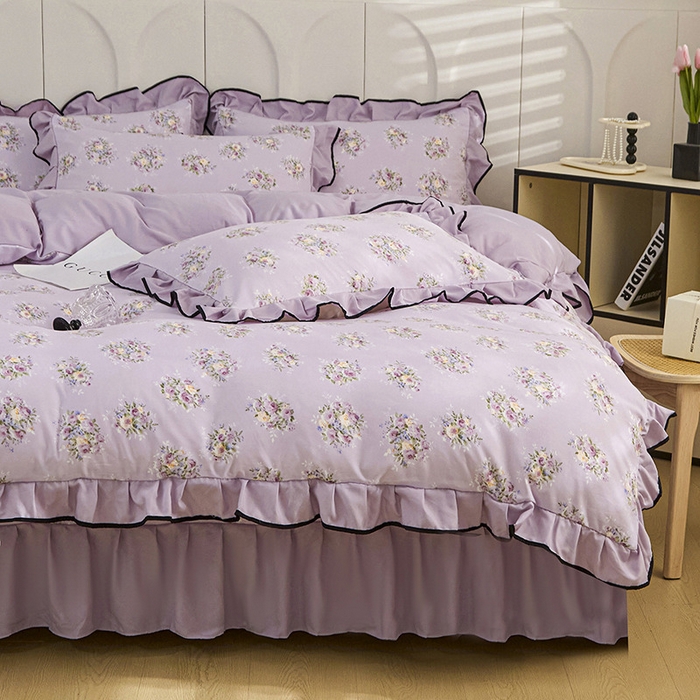 91家纺网 家纺一手货源 找家纺 梵克保罗 2025春夏新款有氧双层纱印花夹棉床盖四件套夏被四件套 法式风情