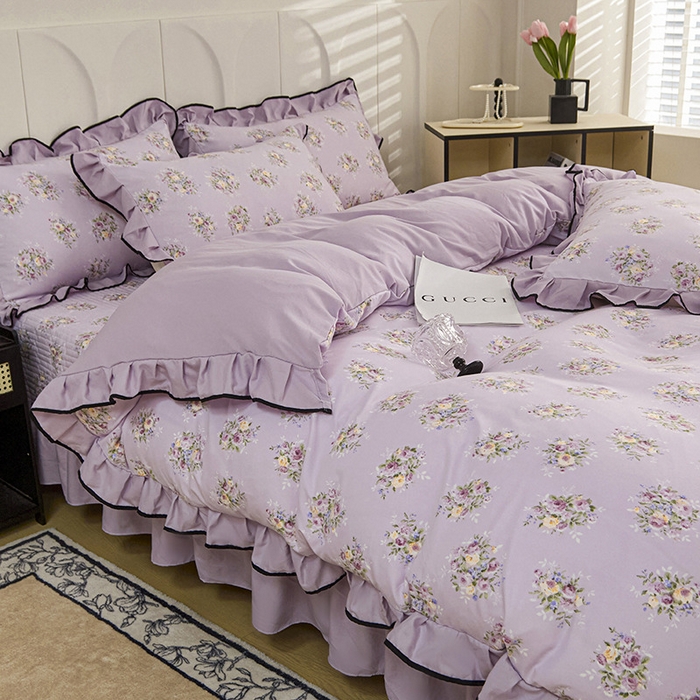 91家纺网 家纺一手货源 找家纺 梵克保罗 2025春夏新款有氧双层纱印花夹棉床盖四件套夏被四件套 法式风情