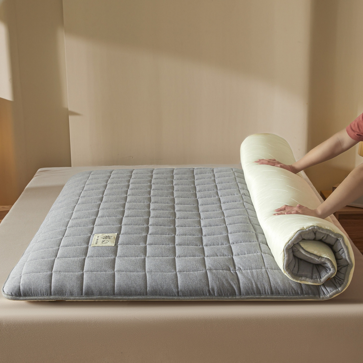 91家纺网 家纺一手货源 找家纺 鑫钰 2025年新款新疆棉花床垫家用软垫床褥 棉格-绅士灰