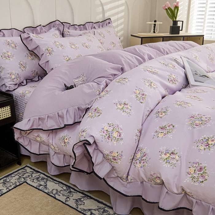 91家纺网 家纺一手货源 找家纺 梵克保罗 2025春夏新款有氧双层纱印花夹棉床盖四件套夏被四件套 法式风情