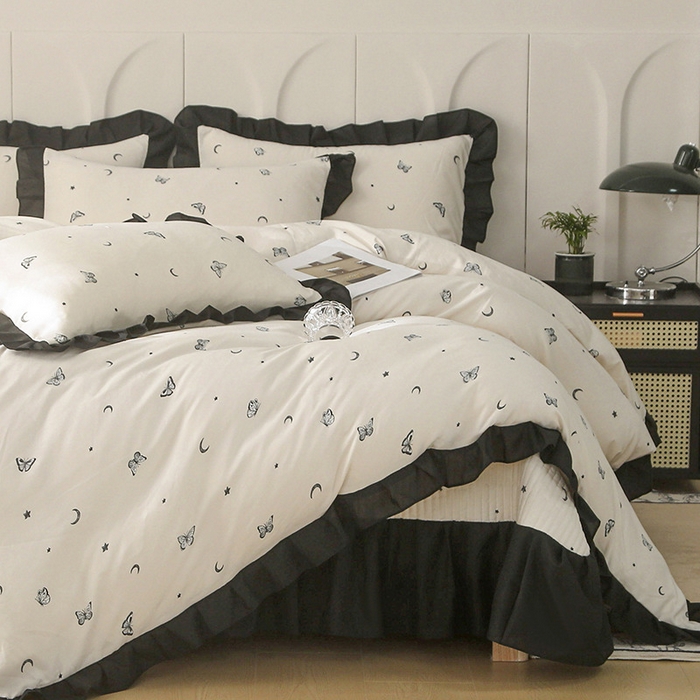 梵克保罗 2025春夏新款有氧双层纱印花夹棉床盖四件套夏被四件套 蝴蝶纷飞 奶油白