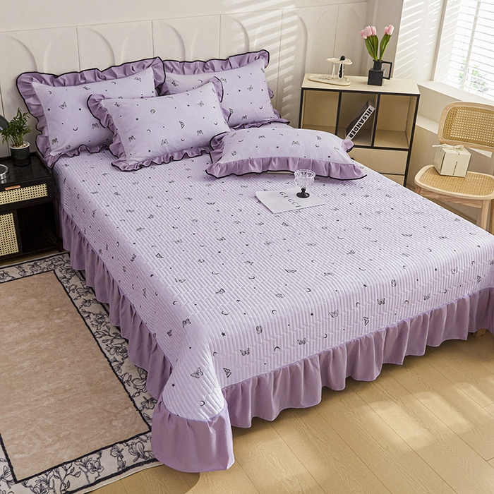 91家纺网 家纺一手货源 找家纺 梵克保罗 2025春夏新款有氧双层纱印花夹棉床盖四件套夏被四件套 蝴蝶纷飞 星空紫