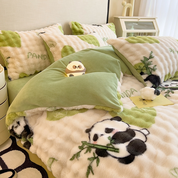 91家纺网 家纺一手货源 找家纺 （总）摩妮卡 2025新款A类大泡泡印花兔毛牛奶绒四件套