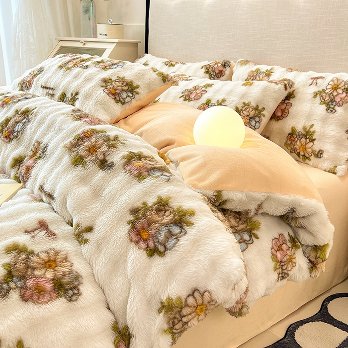 91家纺网 家纺一手货源 找家纺 摩妮卡 2025新款A类大泡泡印花兔毛牛奶绒四件套 轻纱漫舞