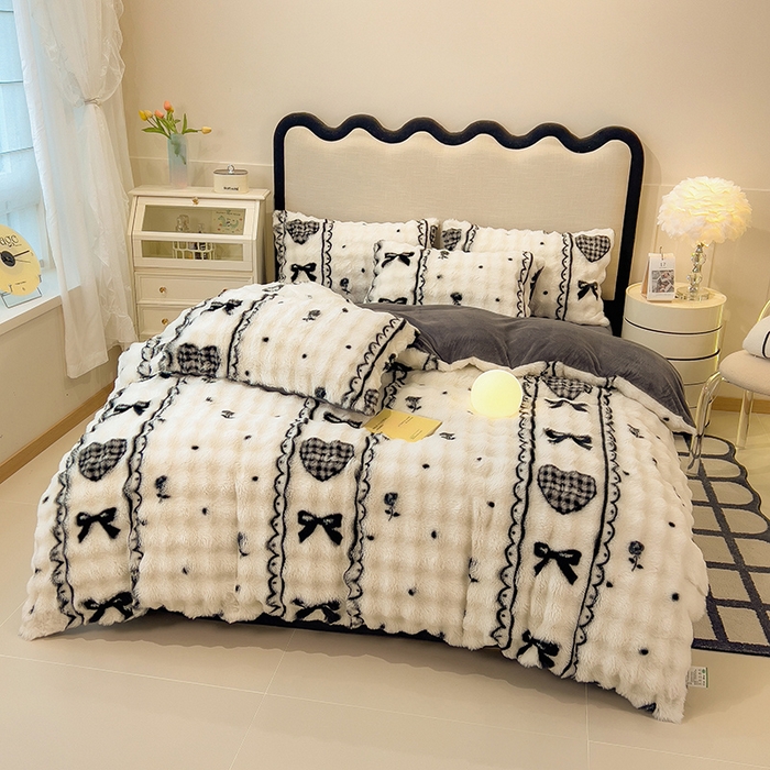 91家纺网 家纺一手货源 找家纺 摩妮卡 2025新款A类大泡泡印花兔毛牛奶绒四件套 馨莉