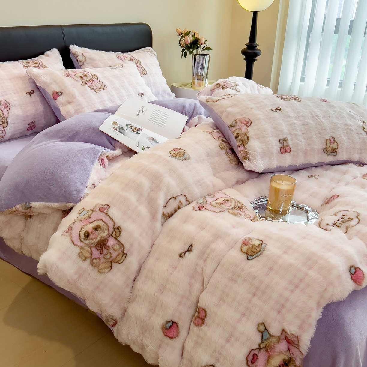 91家纺网 家纺一手货源 找家纺 摩妮卡 2025新款A类大泡泡印花兔毛牛奶绒四件套 可爱宝贝