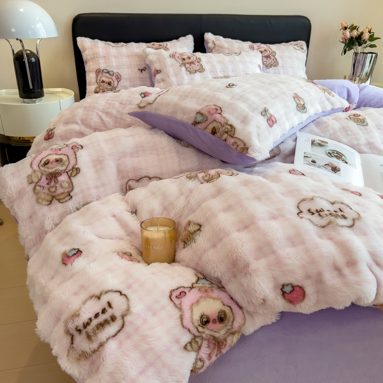 91家纺网 家纺一手货源 找家纺 摩妮卡 2025新款A类大泡泡印花兔毛牛奶绒四件套 可爱宝贝