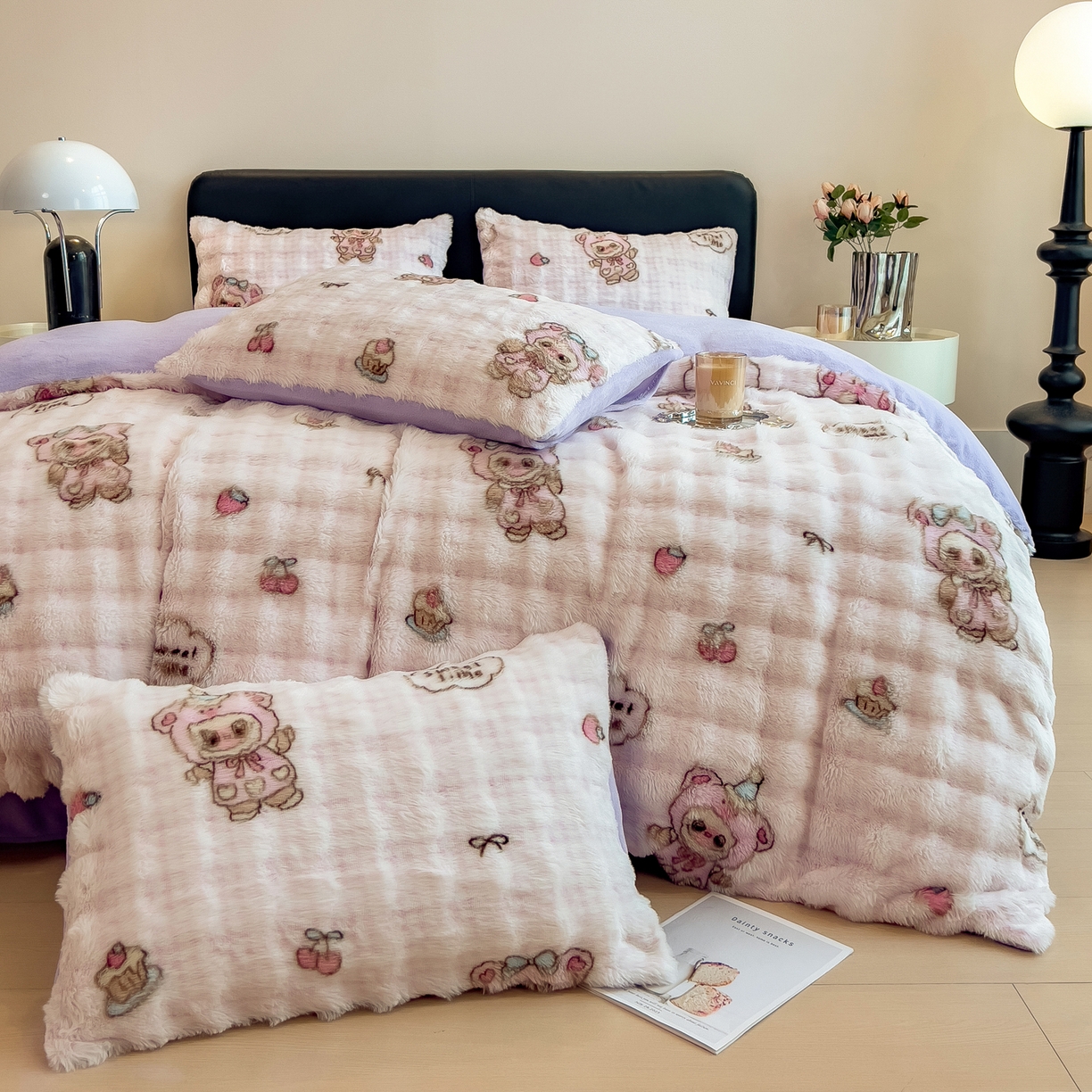 91家纺网 家纺一手货源 找家纺 摩妮卡 2025新款A类大泡泡印花兔毛牛奶绒四件套 可爱宝贝