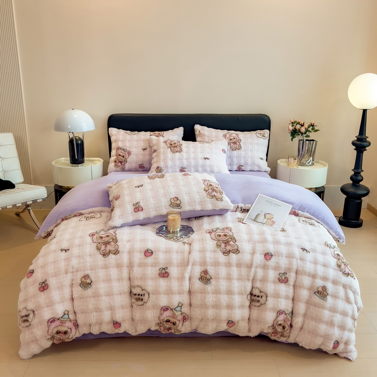 91家纺网 家纺一手货源 找家纺 摩妮卡 2025新款A类大泡泡印花兔毛牛奶绒四件套 可爱宝贝