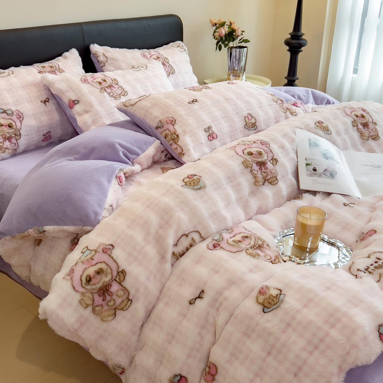 91家纺网 家纺一手货源 找家纺 摩妮卡 2025新款A类大泡泡印花兔毛牛奶绒四件套 可爱宝贝