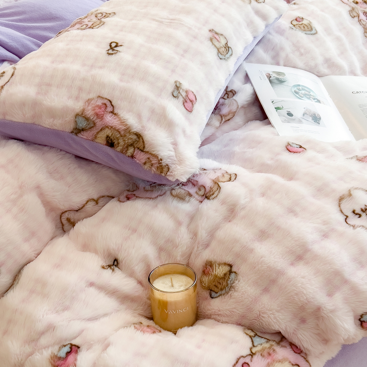 91家纺网 家纺一手货源 找家纺 摩妮卡 2025新款A类大泡泡印花兔毛牛奶绒四件套 可爱宝贝