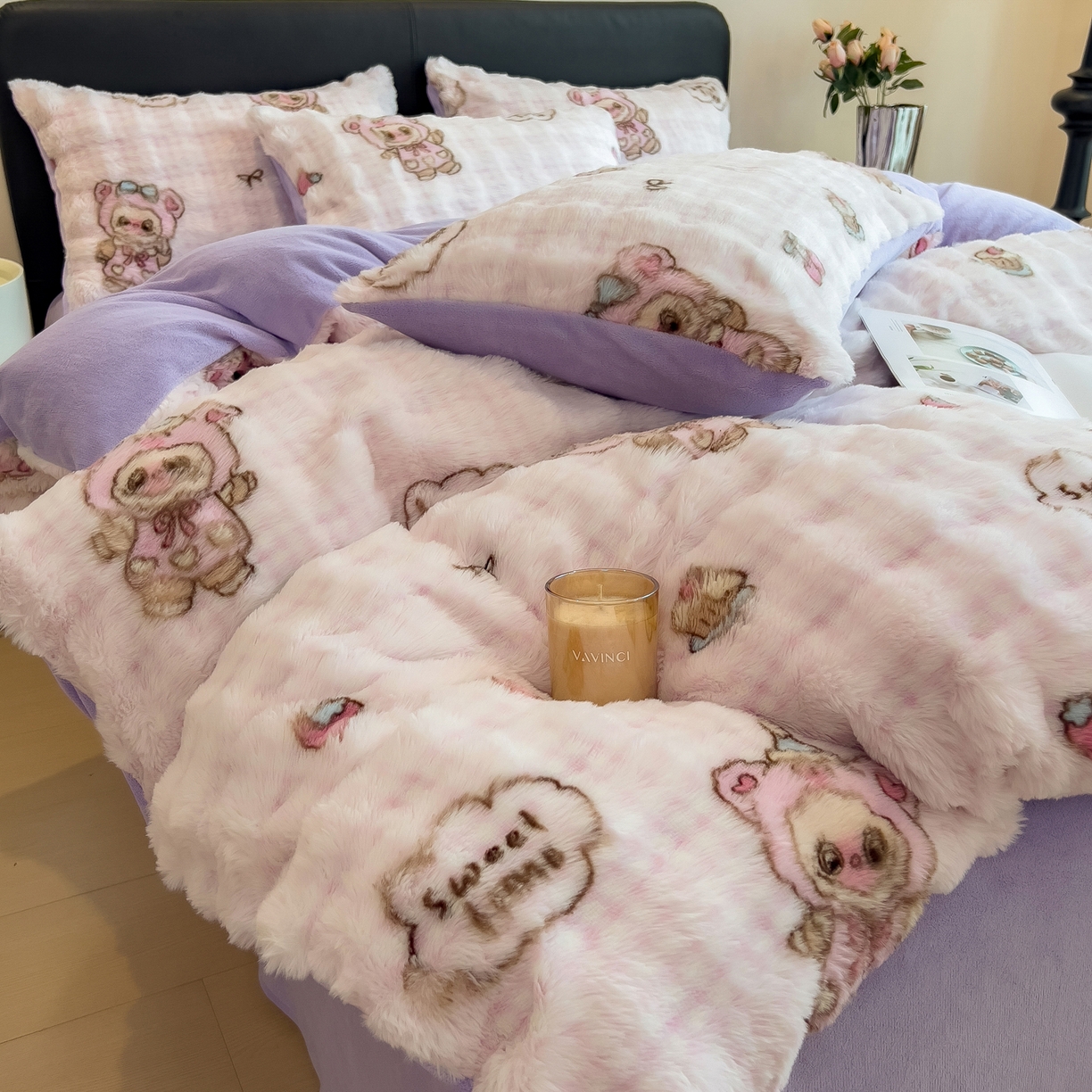 91家纺网 家纺一手货源 找家纺 摩妮卡 2025新款A类大泡泡印花兔毛牛奶绒四件套 可爱宝贝