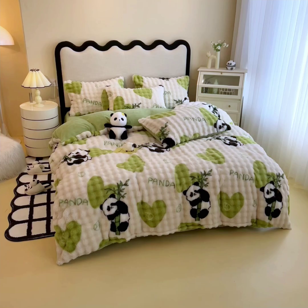 91家纺网 家纺一手货源 找家纺 （总）摩妮卡 2025新款A类大泡泡印花兔毛牛奶绒四件套