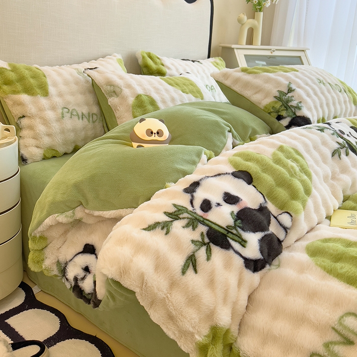 91家纺网 家纺一手货源 找家纺 （总）摩妮卡 2025新款A类大泡泡印花兔毛牛奶绒四件套