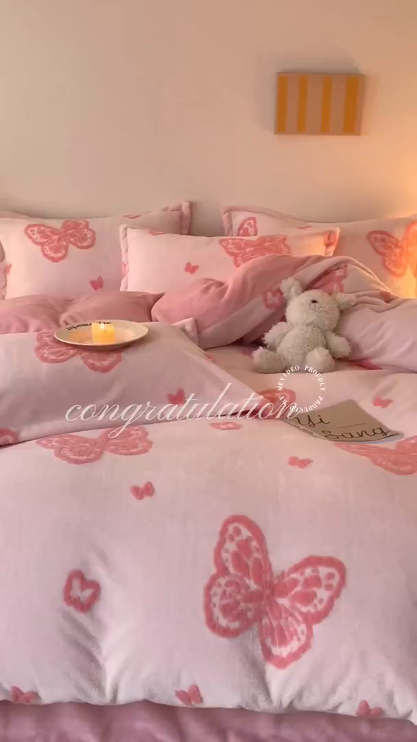 91家纺网 家纺一手货源 找家纺 川悦生活 2025新款A类300克高克重提花牛奶绒四件套 甜蜜福蝶