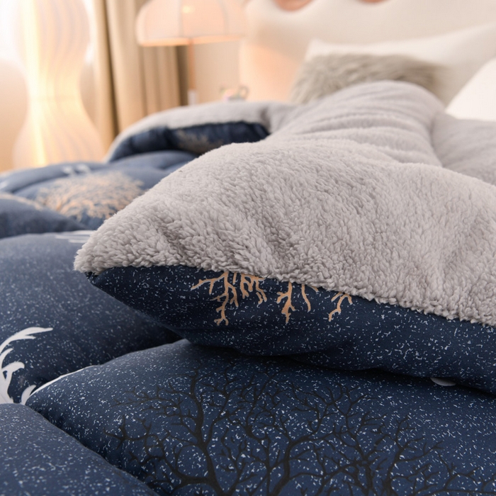 91家纺网 家纺一手货源 找家纺 2025新款保暖羊羔绒冬被 森林鹿