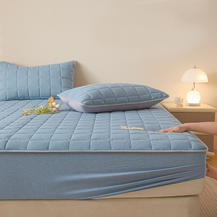 91家纺网 家纺一手货源 找家纺 鑫钰 2025秋冬新款新疆棉棉花床笠 棉格-宾利蓝