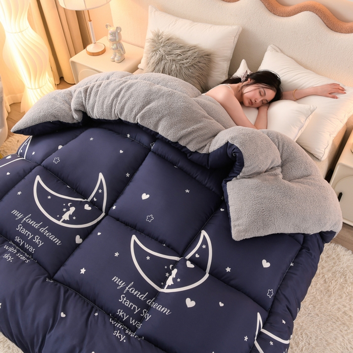 91家纺网 家纺一手货源 找家纺 2025新款保暖羊羔绒冬被 晚美