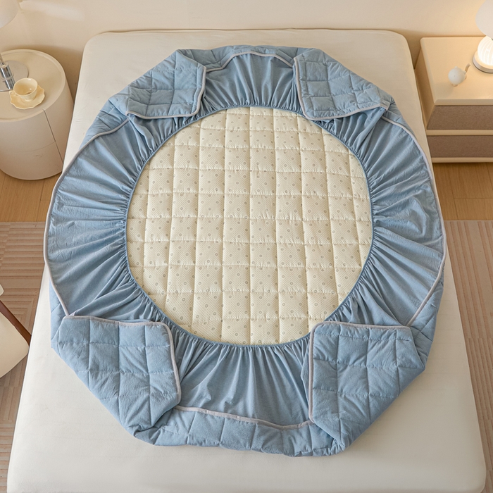 91家纺网 家纺一手货源 找家纺 鑫钰 2025秋冬新款新疆棉棉花床笠 棉格-宾利蓝