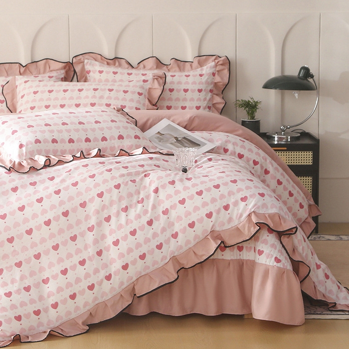 梵克保罗 2025春夏新款有氧双层纱印花夹棉床盖四件套夏被四件套 奶油甜心