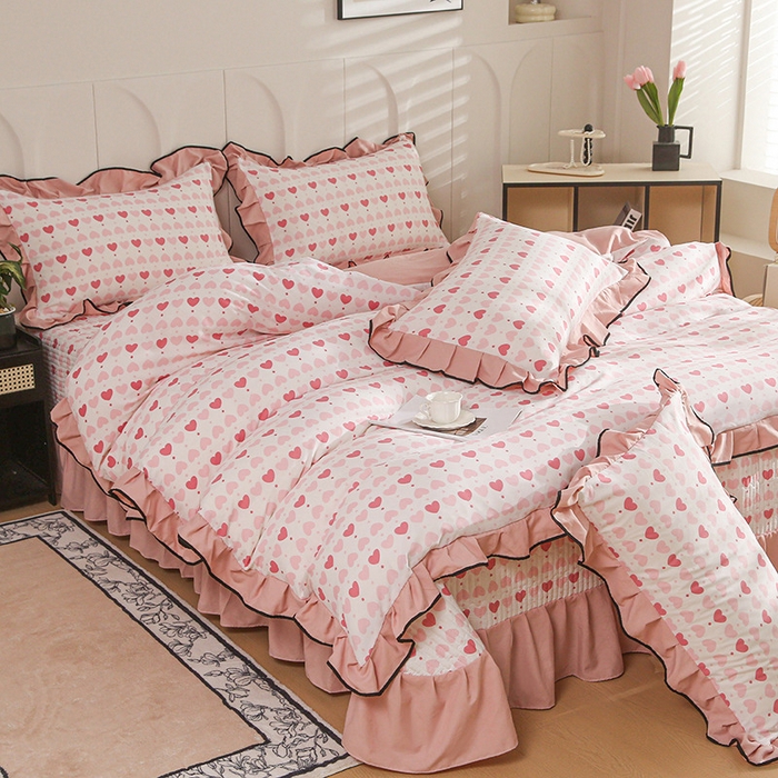 91家纺网 家纺一手货源 找家纺 梵克保罗 2025春夏新款有氧双层纱印花夹棉床盖四件套夏被四件套 奶油甜心